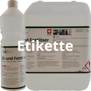 Etikette für Produkt Öl- und Fettlöser