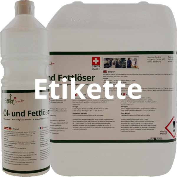 Etikette für Produkt Öl- und Fettlöser